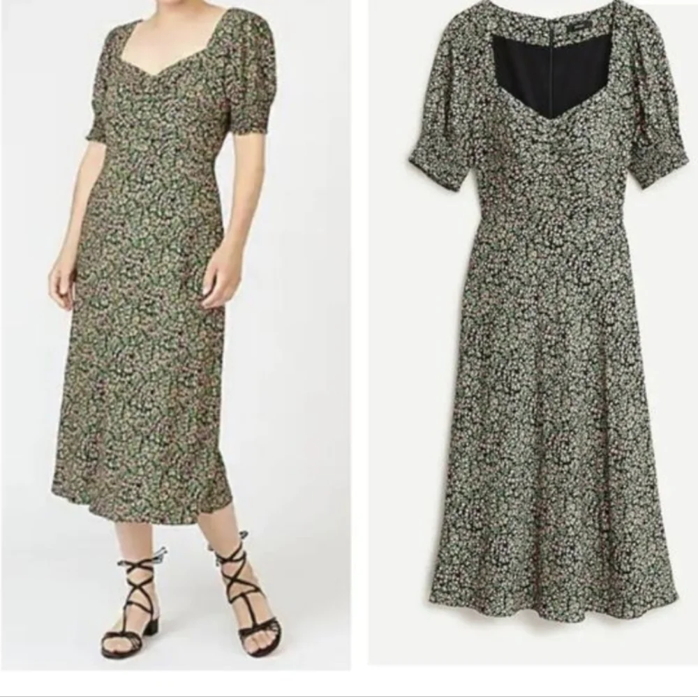 J Crew Sweetheart Neckline Floral Smocked Sleeve Midi Dress 12 - Picture 1 of 14